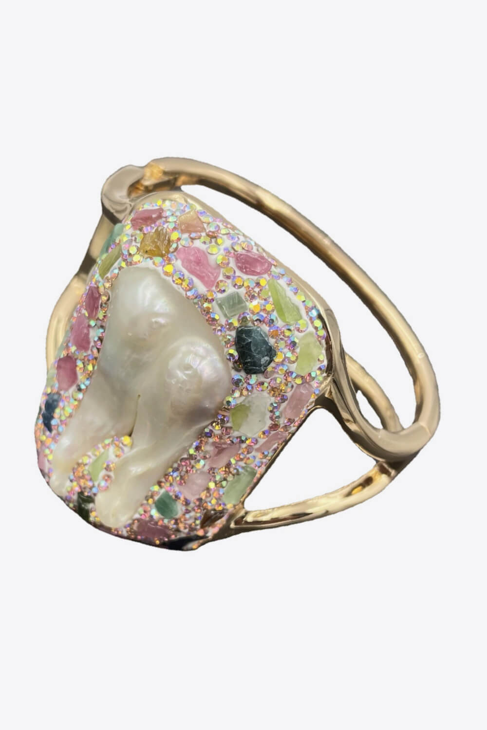 Random-Shape Natural Stone Brass Bracelet