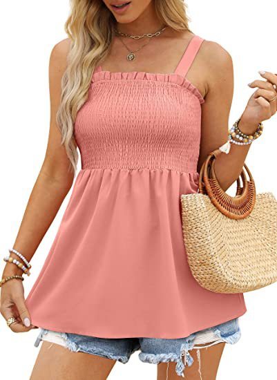 Women's Solid Color Camisole Ruffle Pleated Tank Top
