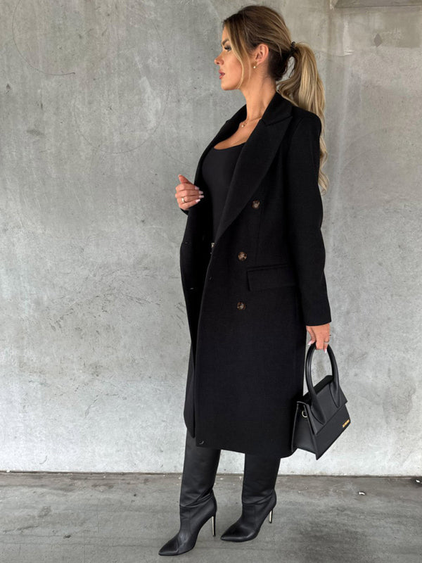 Women’s Classy Business Casual Overcoat With Button Fastens And Front Pockets