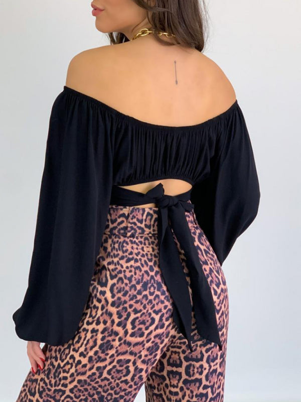 Women's Solid Color One Shoulder Balloon Sleeve Top