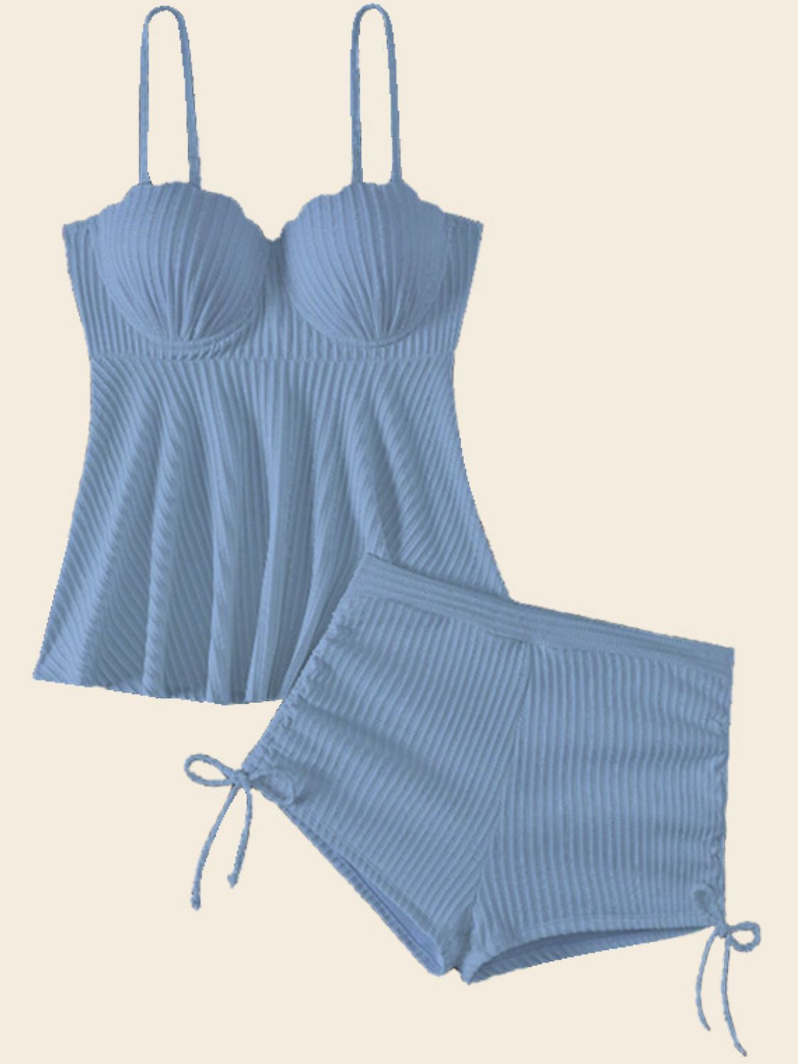 Textured Drawstring Spaghetti Strap Two-Piece Swim Set