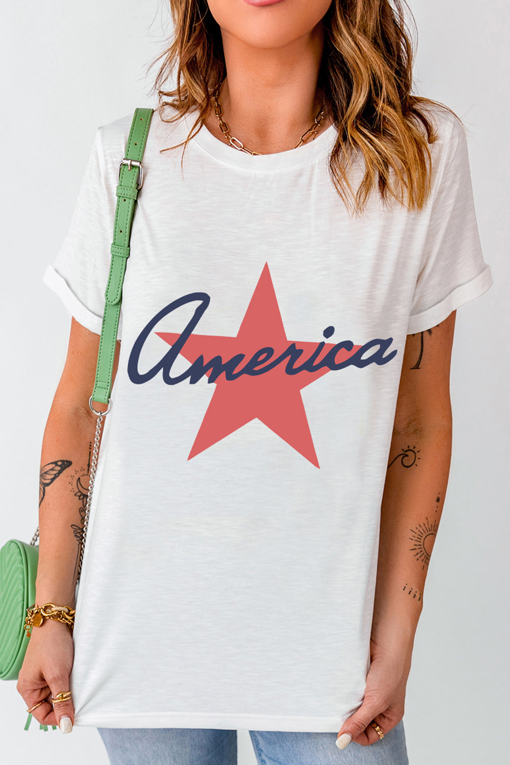 Star Round Neck Short Sleeve T-Shirt