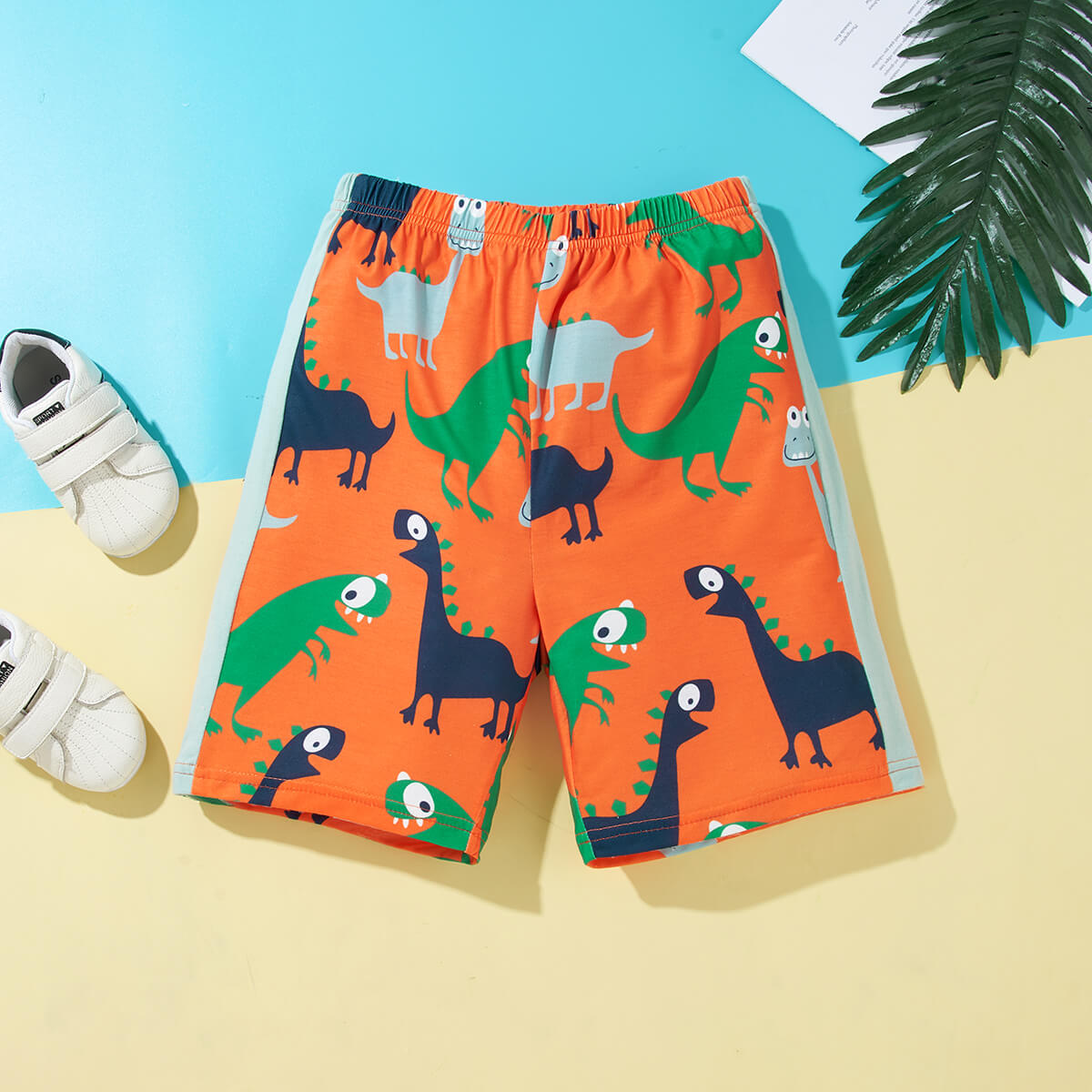 Boys Dinosaur Print Raglan Sleeve T-Shirt and Shorts Set
