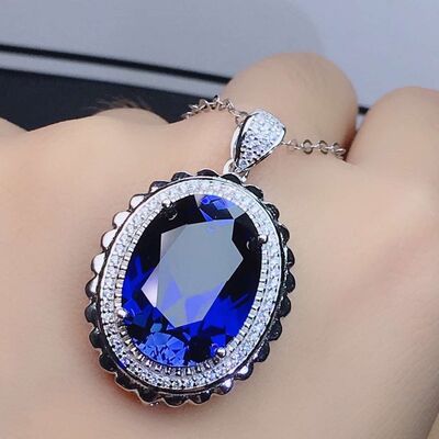 Platinum-Plated Artificial Gemstone Pendant Necklace