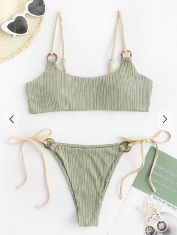 Women's solid color hoop sexy bikini sets