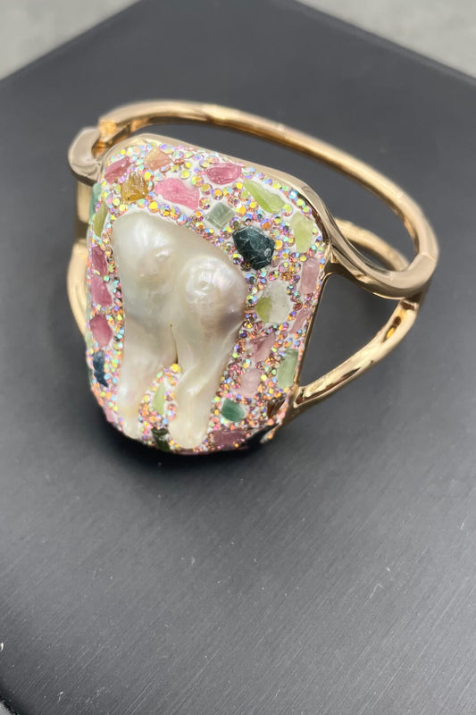 Random-Shape Natural Stone Brass Bracelet