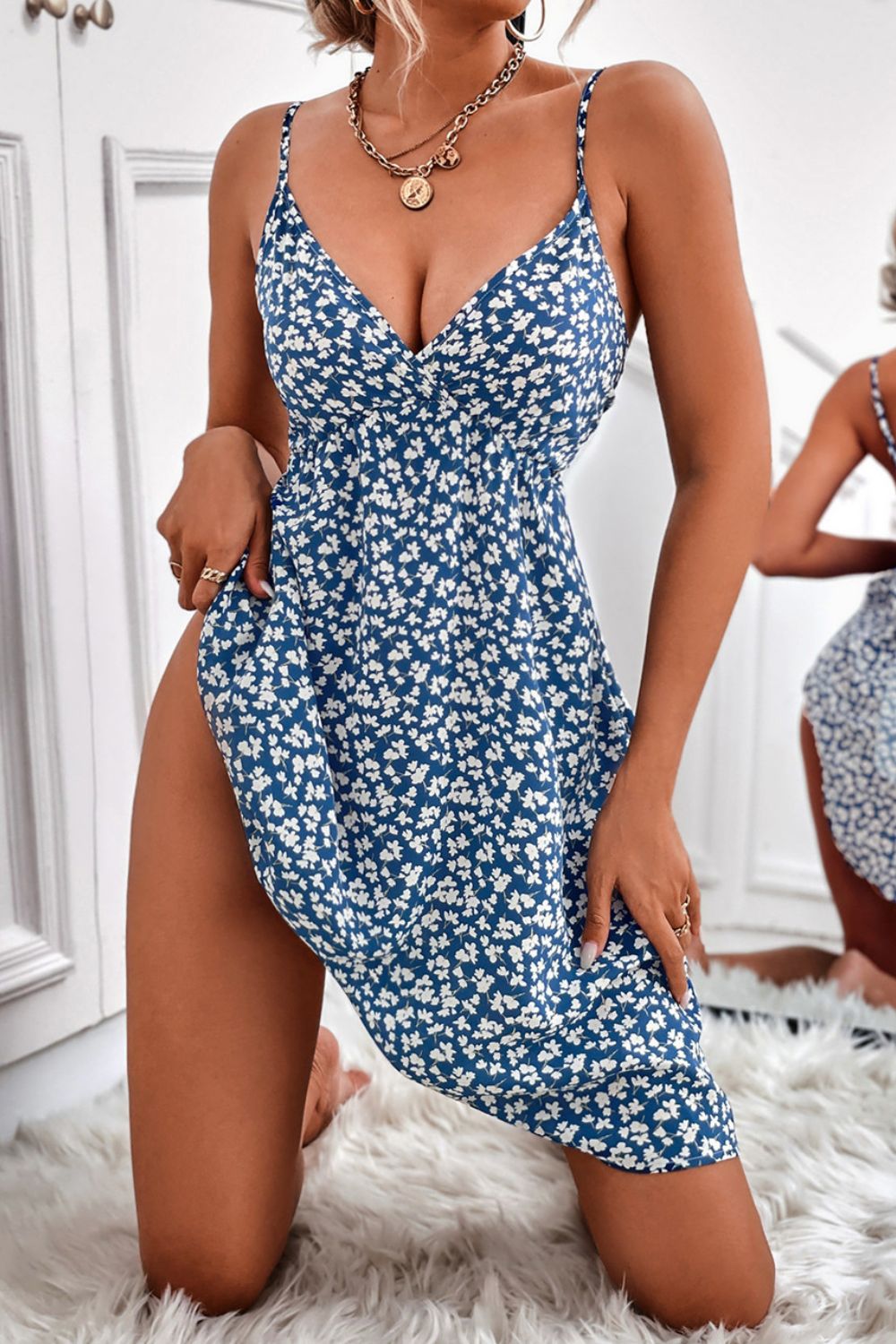 Ditsy Floral Spaghetti Strap Backless Dress